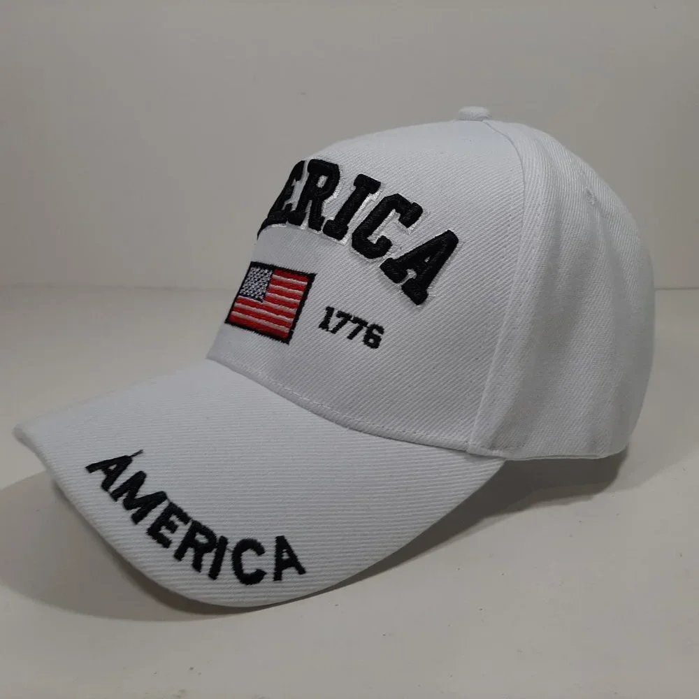 America Est 1776 Mens Embroidered Hat Cap White Ad